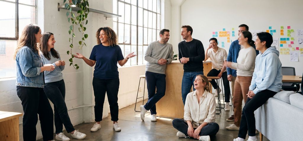 Das IPN-Team in einer lockeren Runde — Lachen, Gespräche, gemischte Disziplinen.
