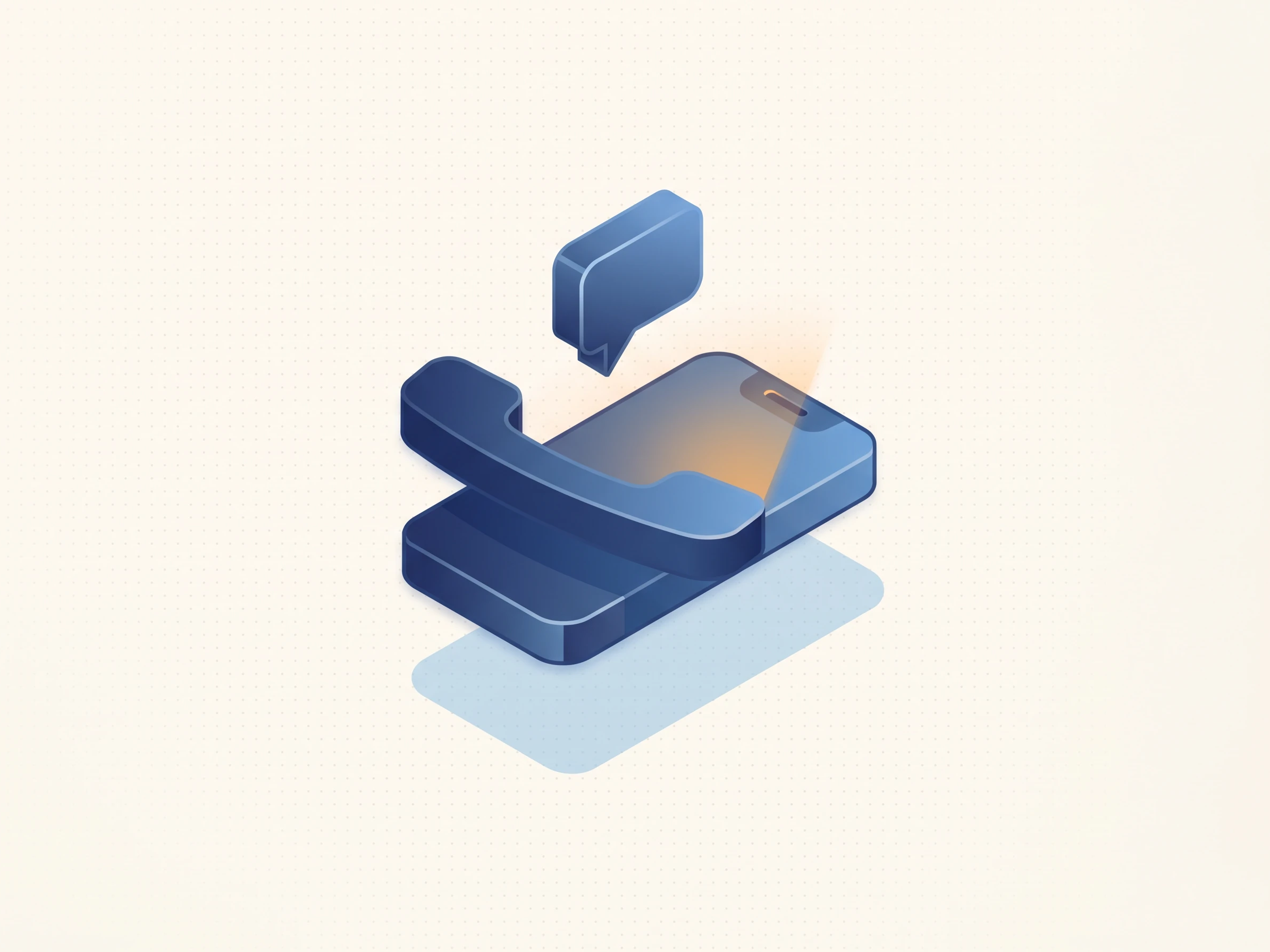 Isometrische Illustration eines Smartphones mit Sprechblase — das Beratungsgespräch.