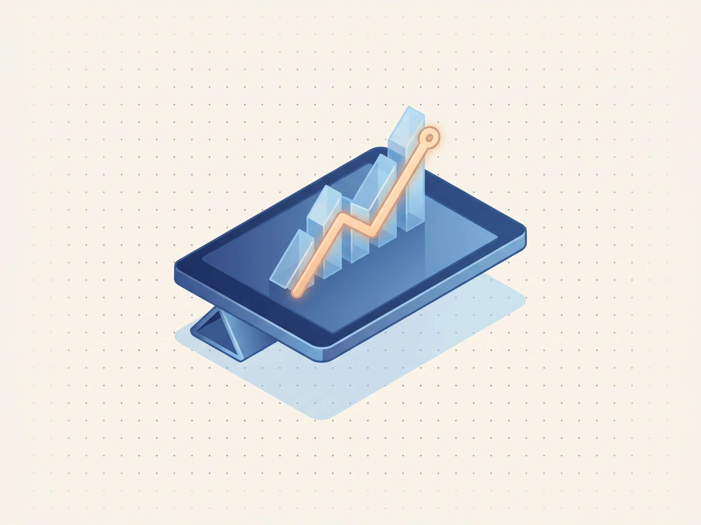 Isometrische Illustration eines Tablets mit steigender Kurve — die Nutzung des IPN Gesundheitsportals.